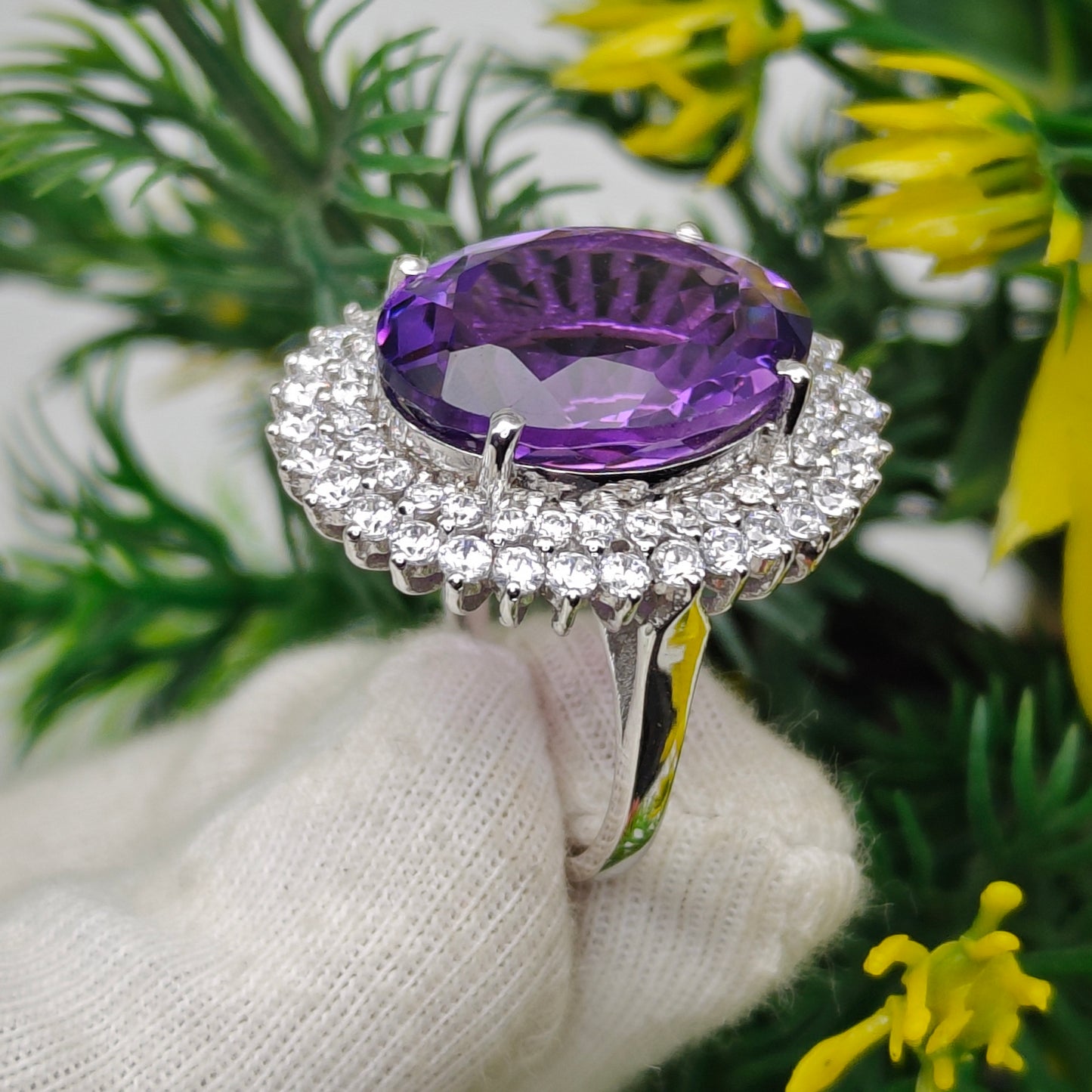 Natural Amethyst Ring for Women – 925 Sterling Silver Oval Cut Gemstone Statement Ring