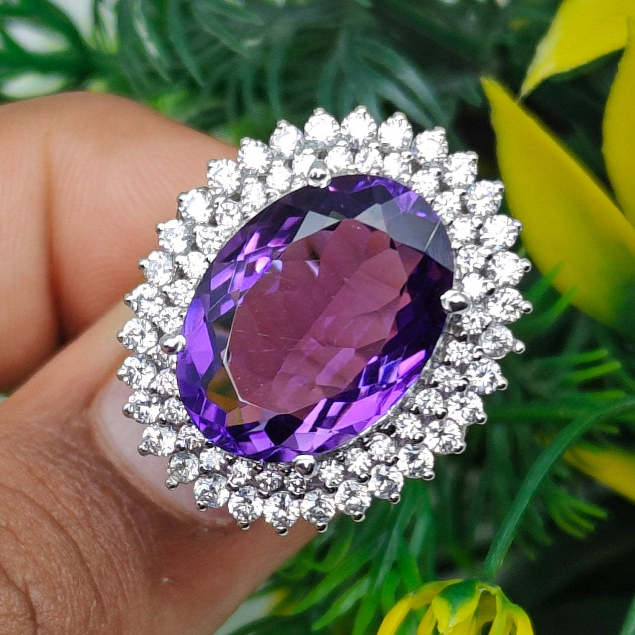 Natural Amethyst Ring for Women – 925 Sterling Silver Oval Cut Gemstone Statement Ring