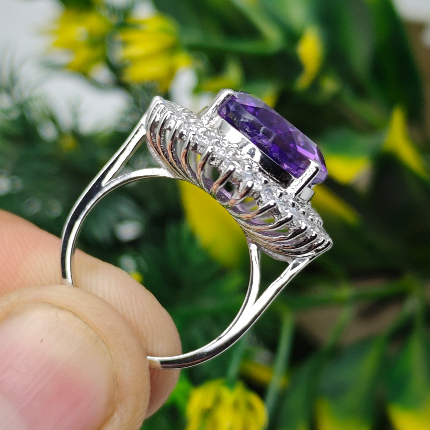 Natural Amethyst Ring for Women – 925 Sterling Silver Oval Cut Gemstone Statement Ring