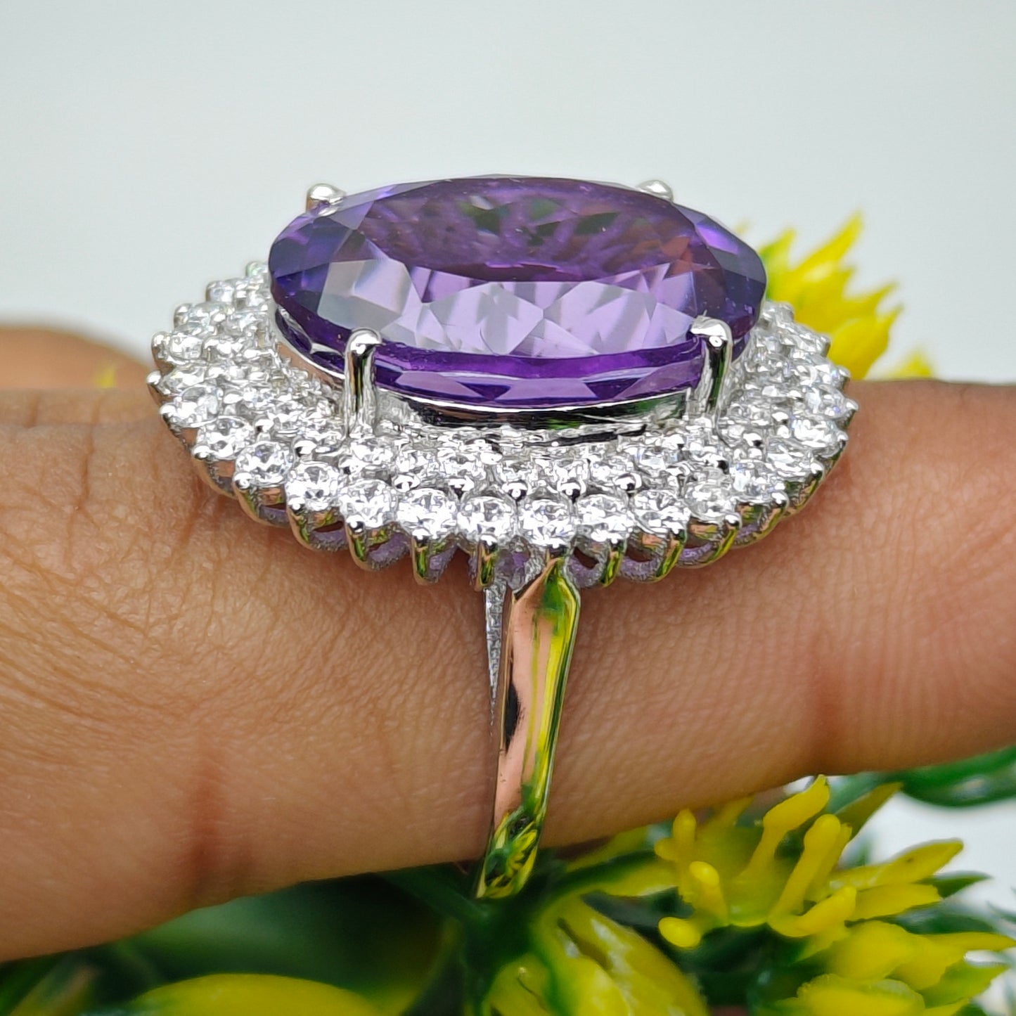 Natural Amethyst Ring for Women – 925 Sterling Silver Oval Cut Gemstone Statement Ring
