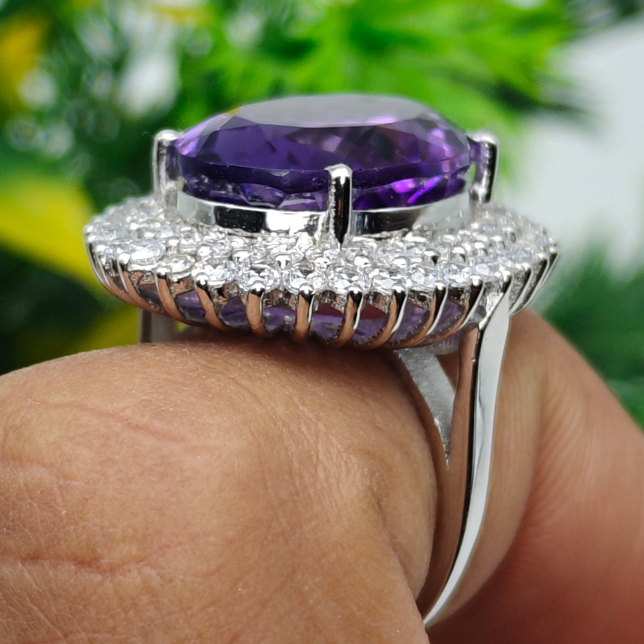 Natural Amethyst Ring for Women – 925 Sterling Silver Oval Cut Gemstone Statement Ring
