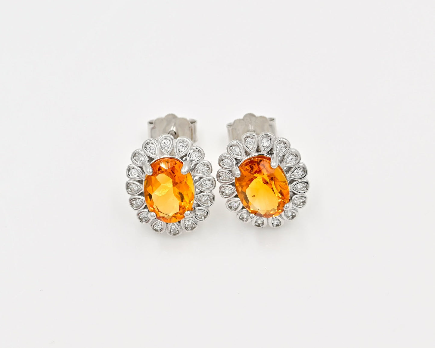 Natural Citrine Jewelry Set – Oval 9x7mm Gemstones in Halo Design | Ring, Pendant, Earrings | Sterling Silver Set