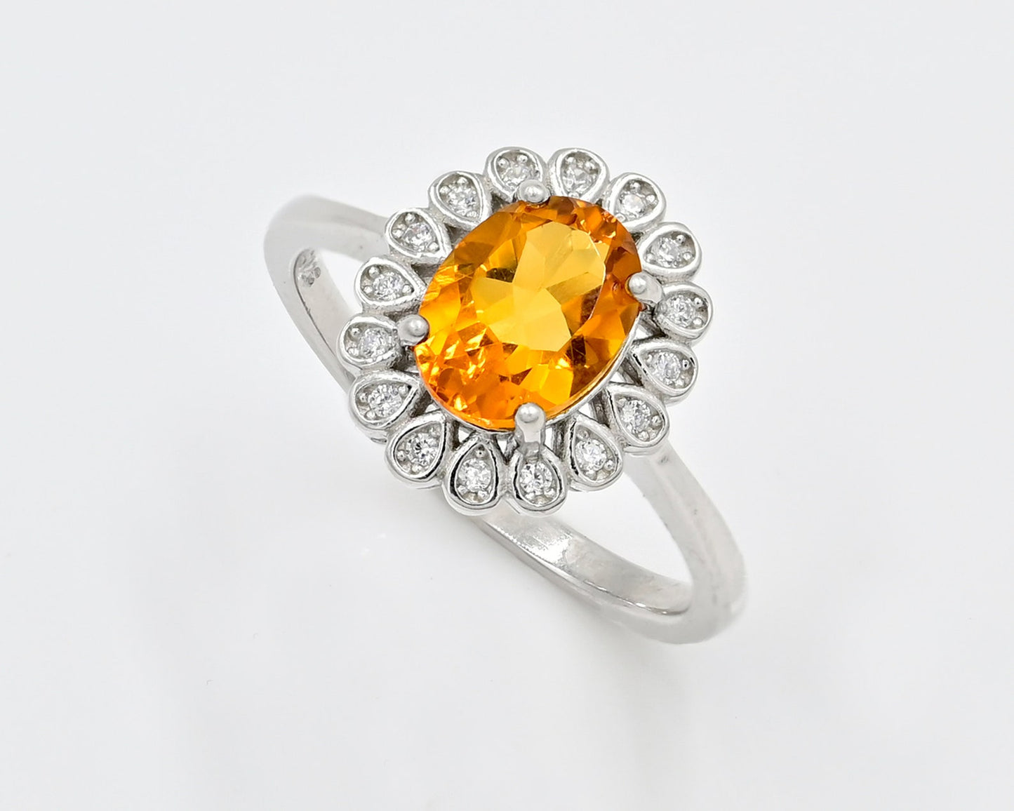Natural Citrine Jewelry Set – Oval 9x7mm Gemstones in Halo Design | Ring, Pendant, Earrings | Sterling Silver Set
