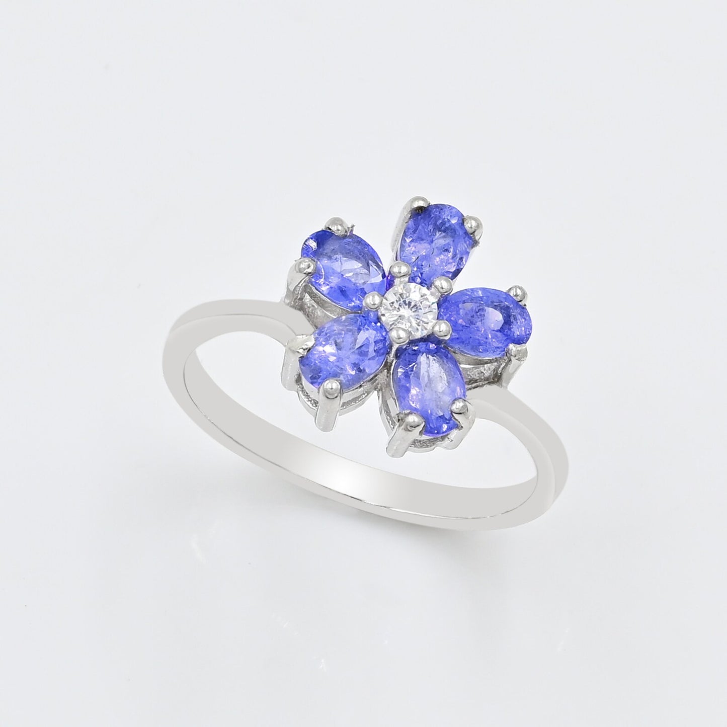 Natural Tanzanite Floral Jewelry Set | 3x4 mm Stones | 925 Sterling Silver