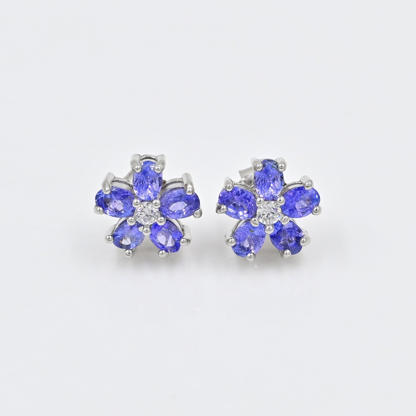 Natural Tanzanite Floral Jewelry Set | 3x4 mm Stones | 925 Sterling Silver
