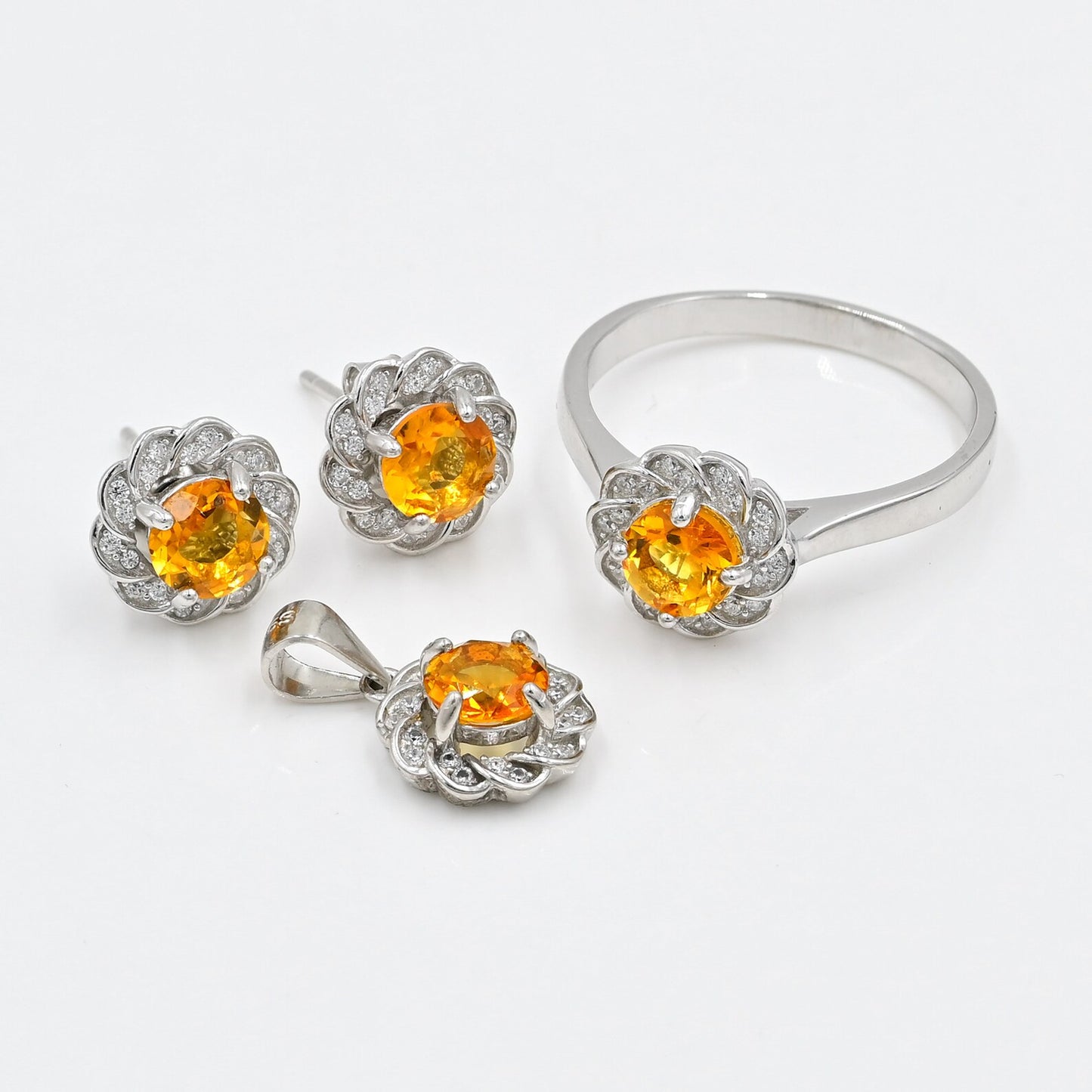 Natural Citrine Stone Jewelry Set – 7mm | 92.5 Sterling Silver