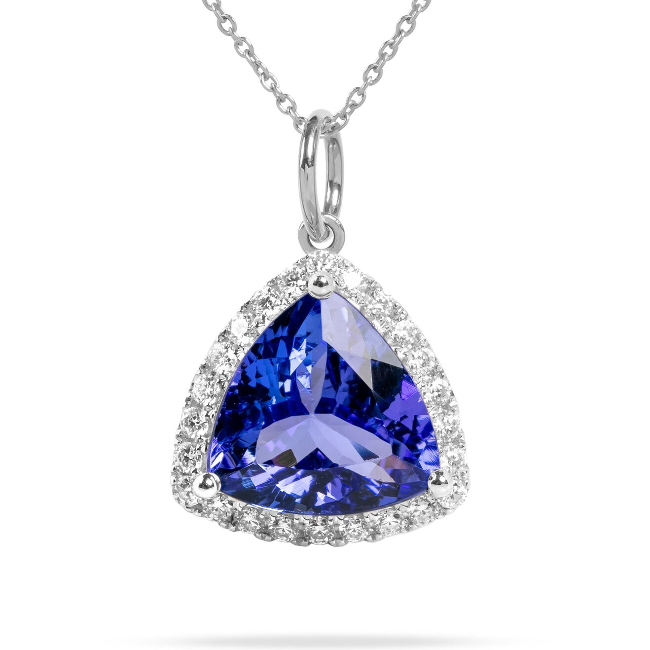 18k Gold Pendant With Natural Tanzanite Trillion Faceted With Natural Diamonds.