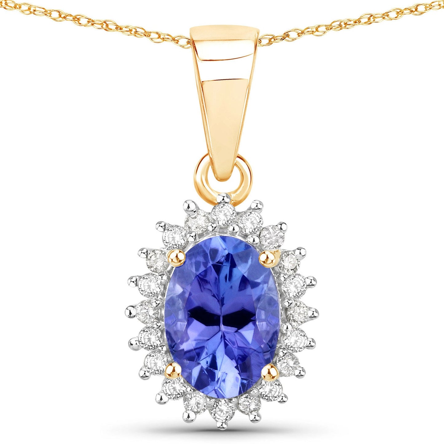 14K Yellow Gold Natural Tanzanite Pendant With Natural Diamonds.