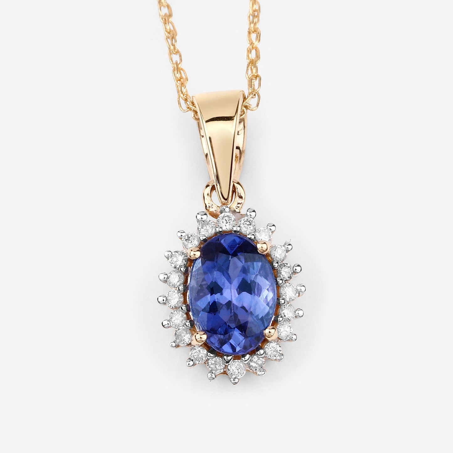 14K Yellow Gold Natural Tanzanite Pendant With Natural Diamonds.