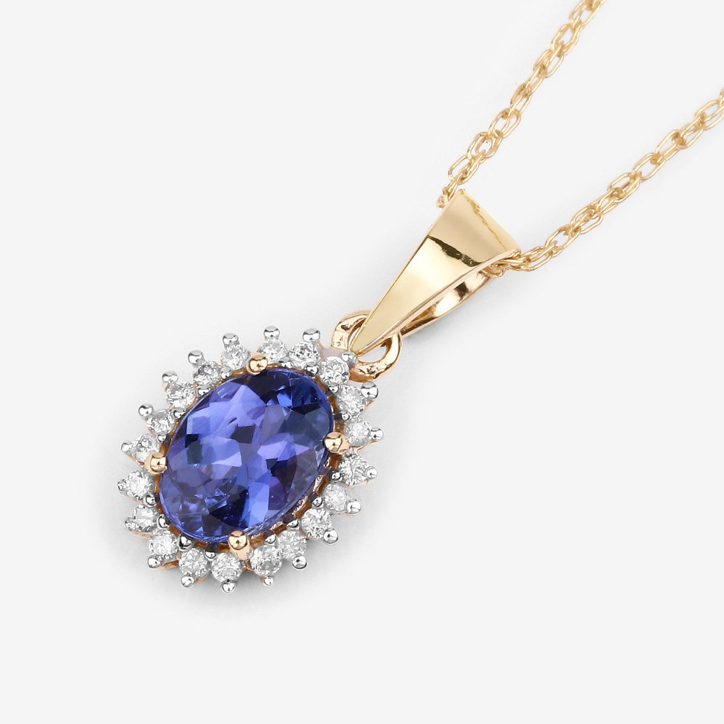 14K Yellow Gold Natural Tanzanite Pendant With Natural Diamonds.
