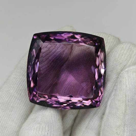 128.70 Ct Natural Cushion-Cut Amethyst Gemstone – Deep Purple Beauty, Large Amethyst Cushion.