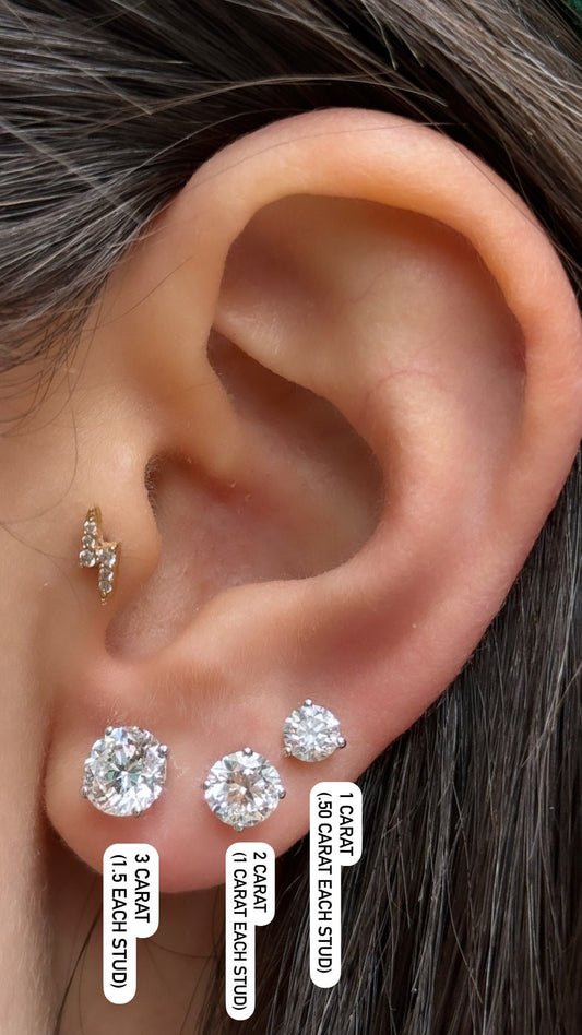 Lab Grown Diamond Stud Earrings Pair in 18K Gold – Available in 1 to 3 Carat Sizes.