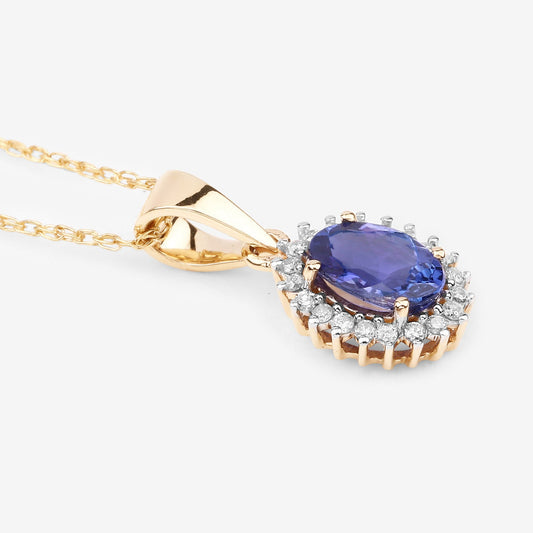 14K Yellow Gold Natural Tanzanite Pendant With Natural Diamonds.