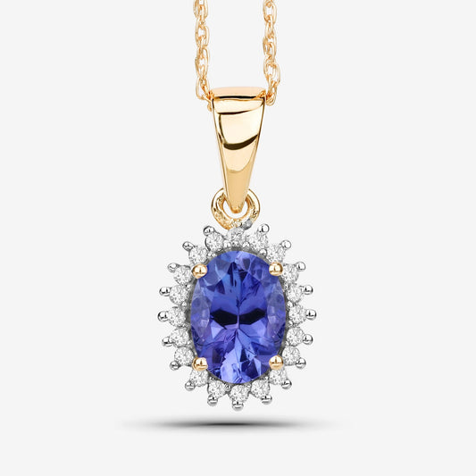 14K Yellow Gold Natural Tanzanite Pendant With Natural Diamonds.